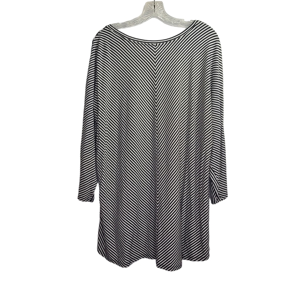 CHICO'S Black White Stripe High Low Knit Top Scoop Neck Sz 3 XL - Picture 3 of 6